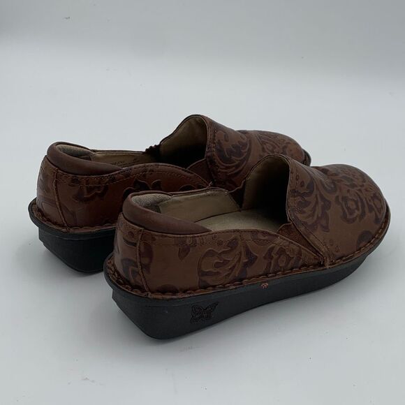 Alegria Brown Floral stamped leather Slip-On Shoes nurse teacher comfort shoe 38 - Picture 8 of 14